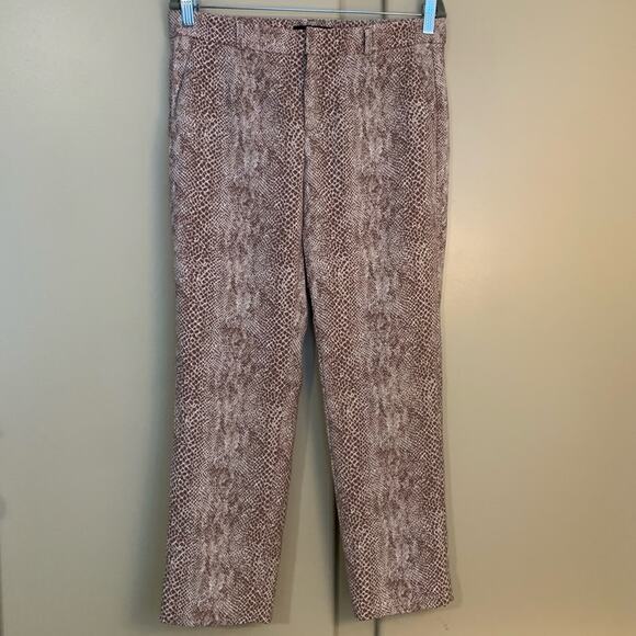 Banana Republic Avery Brown White Snakeskin Print Straight Leg Ankle Pants Sz 4 - Picture 1 of 10